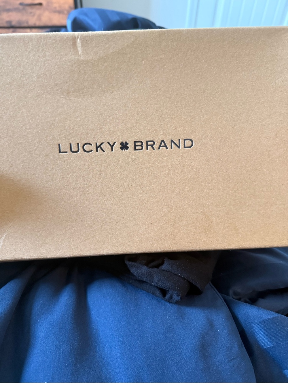Lucky Brand Black Dress Shoes Box with Dark Navy Garment